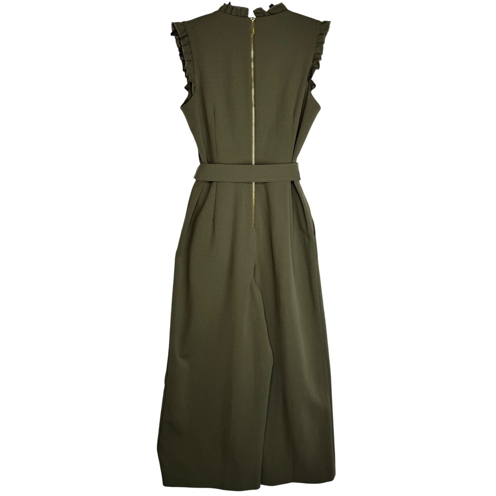 Calvin Klein Olive Green Ruffle V Neck Wide Leg Jumpsuit Sz 6 Holiday Workwear - Picture 6 of 9